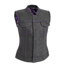 Women&#39;s Motorcycle Leather Vest Limited Edition Jessica Purple by FirstMFG - £156.59 GBP