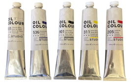 Set of 5 Artist Quality Oil Paints White Yellow Red Blue 200 ml Tube AST... - £23.18 GBP