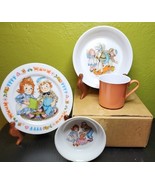 1969 Oneida Bobbs-Merrill Co Raggedy Ann Andy Melamine 4 pc Deluxe Dish ... - $59.66