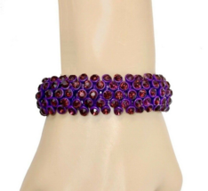 0.75&quot; Wide Purple &amp; Plum Crystals Stretching Bracelet Classic Costume Jewelry - £12.70 GBP