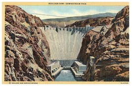 Arizona AZ Nevada NV Boulder City Hoover Dam Downstream Face Postcard Old View - £3.46 GBP
