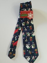 Men&#39;s Christmas Holiday Neck Tie Navy Blue Polar Pals Santa Friends by Hallmark - £10.65 GBP