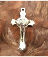Vintage INRI Crucifix Catholic Jesus Christian Cross Pendant White Enamel - $16.03 CAD