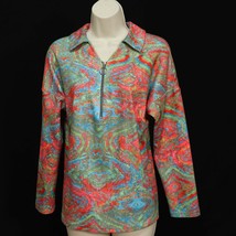 Sheilay Womens Pullover Sweatshirt M Medium 1/2 Zip Tie Dyed Green Pink Blue EUC - £18.14 GBP