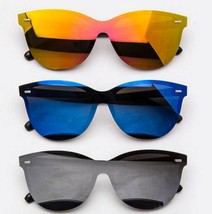 Oversized Round Mirrored Flat Color Lens Futuristic Chic Sunglasses - £10.35 GBP