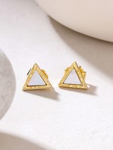 Yellow Gold Plated 925 Silver Mother of Pearl Trillion Studs Earring Jew... - $41.99