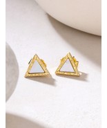 Yellow Gold Plated 925 Silver Mother of Pearl Trillion Studs Earring Jew... - $41.99