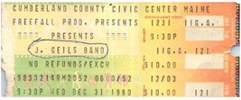 Vintage J. Geils Band Ticket Stub December 31 1980 Portland Maine - £19.41 GBP