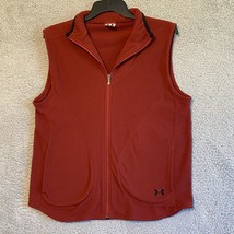 Under Armour Vest Men&#39;s Large Red Maroon Fleece Full Zip Sleeveless Pockets - $26.73