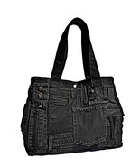 Recycled Black Denim Tote Bag: Large Jeans Handbag - $3,093.60 MXN