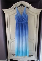 NWT Jay Godfrey Sinclair Blue Teal Ombre Chiffon Slit Front Maxi Dress Gown 4 - £40.24 GBP
