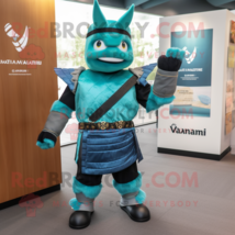 Teal Samurai mascot costume character dressed with a V-Neck Tee and Belts - £961.13 GBP