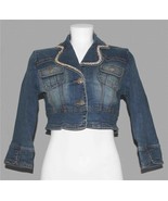 VTG Younique Double Row Rhinestone Collar 2-Pkt  Cropped Denim Jacket Wm... - $51.60 CAD