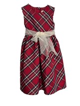 Cherokee Girls Dress Size 5 Red Plaid Glitter Christmas Holiday Sleevele... - $14.85