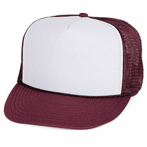 12 White/Maroon Trucker Hat 5 Panel Summer Adjustable Mesh Back Hat 1dz ... - £89.42 GBP