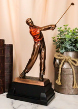Pro Golfer Swinging Golf Club Bronze Electroplated Statue With Trophy Base 12&quot; H - £48.30 GBP