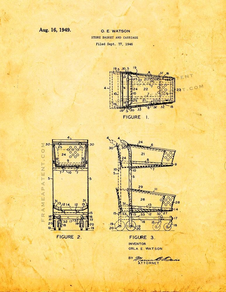 Shopping Cart Patent Print - Golden Look
