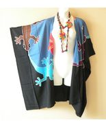 CB410 Gecko Hand Painted Cardigan Duster Kaftan Hippy Jacket Cover Top u... - $24.90