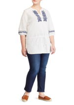 New Lauren Ralph Lauren White Blue Cotton Embroidered Blouse Tunic Size 1X Women - £64.33 GBP
