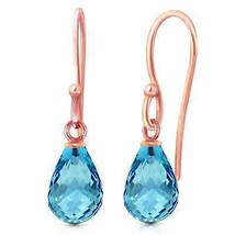 2.70 Carat 14K Solid Rose Gold Fish Hook Blue Topaz Gemstone Earrings - £126.53 GBP