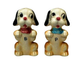 1950s Hound Dogs Salt and Pepper Shaker Set Boy and Girl Vintage JAPAN 3... - £6.81 GBP