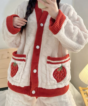 Sweet Strawberry Fuzzy Pajama Set - £39.95 GBP