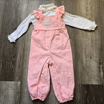 Vintage Carters Overalls Outfit Pink Girls 2 Toddler Corduroy Lace Ruffle 80s - $44.94