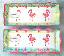 New 2 Tommy Bahama Tropical Pink Flamingo Melamine Serving Platters Trays 14&quot; - £34.02 GBP