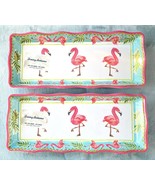 New 2 Tommy Bahama Tropical Pink Flamingo Melamine Serving Platters Tray... - £33.33 GBP