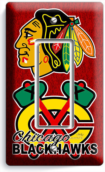 CHICAGO BLACKHAWKS HOCKEY SINGLE GFCI LIGHT SWITCH PLATE GAME BOYS ROOM GARAGE