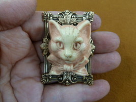 (CL52-28)  KITTY cat kitten large ivory CAMEO brass Pin Pendant Jewelry brooch - £30.14 GBP