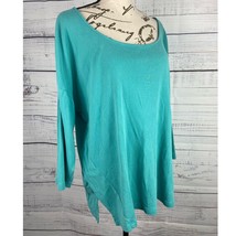 Chicos 3 Tee Shirt Womens XL Blue Split Hem Scoop Neck 3/4 Sleeves Pima Cotton - $14.84