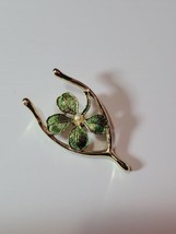 Vtg Gerry’s Double Luck Four Leaf Clover Wishbone Faux Pearl Irish Brooch Pin - £16.07 GBP