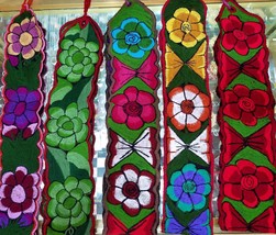 Mexican hand EMBROIDERED Folk art multi color floral belt Boho cinto sash mexico - £13.96 GBP