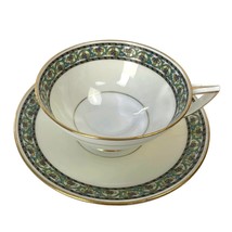 Vintage Minton England Porcelain Tea Cup Saucer Stylized Yellow Floral Border T1 - £21.86 GBP