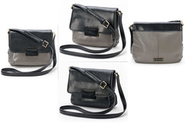 Leather Bag Crossbody $160 Dana Buchman Black or Black/Gray Color Block-Parker - £36.16 GBP