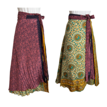 Reversible Wrap Skirt Double Layer One Size Bohemian Birds Scrolls Green... - $24.75