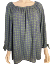 Talbots Woman Petite Blue, Green, Black Plaid Peasant Top, Size 3Xp - $28.49