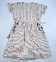 Cara Loren Tiered Striped Waist Tie Boho Dress Beige Red Green Size Smal... - $24.99