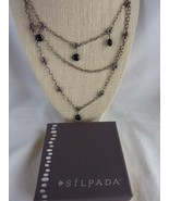 Silpada Oxidized Sterling Silver &amp; Black Chalcedony 3-Tier Necklace N1611 - £52.98 GBP
