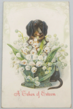 Antique 1911 Diamond Postcard Co Embossed Beagle Dog w/ Flowers in Pot - $9.49