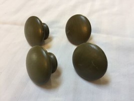 Lot 4 Vintage Round Olive Green Painted Wood Drawer Pulls Cabinet Knobs ... - $29.99
