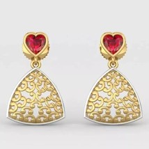 2Ct Heart Cut Lab-Created Ruby Women Drop/Dangle Earrings 14K Yellow Gold Plated - £122.46 GBP