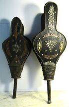 Set of Two Antique Moroccan Bellows Wall Decor Wood Leather Silver - $49.49