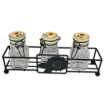 Vintage Sunflower Spice Jars - Metal Rack Glassware Kitchen Spice Jars 1... - $25.00