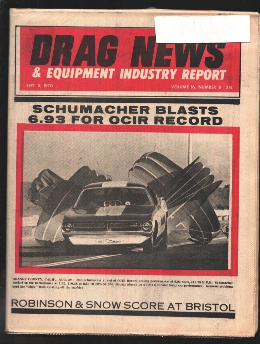 Primary image for Drag News 9/5/1970-Don Schumacher cover-Sox & Martin race parts-AHRA WCS Bris...
