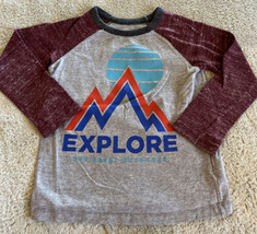 Old Navy Boys Gray Burgundy Explore Mountains Raglan Long Sleeve Shirt 5T - £4.70 GBP