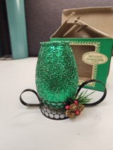 Vintage Laurence Miniature Green Bayberry Hurricane Candle Boxed Glitter W/Box - £10.56 GBP