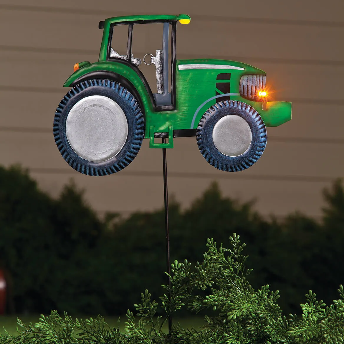 Vintage Solar TRACTOR Garden Stake Metal Outdoor Lighted Yard Lawn Art D... - $27.52