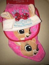 Babys First Christmas Pink Rudolph Clarice Reindeer Bib Hat &amp; Stocking Set Soft - $16.99